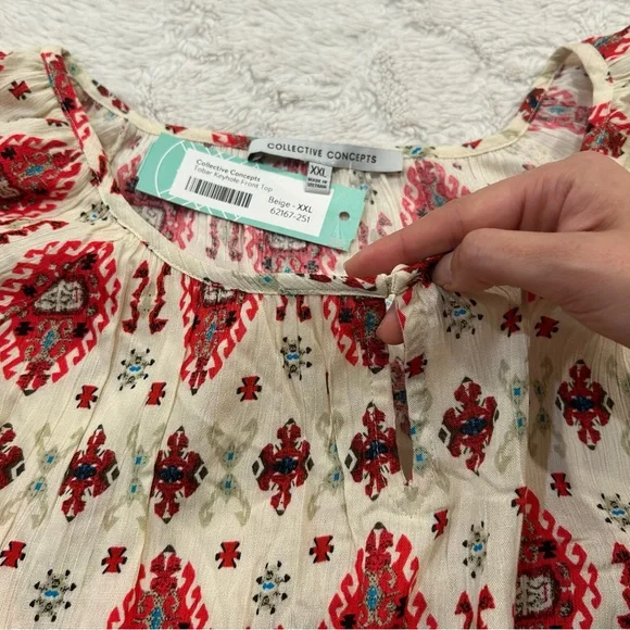 NWT Collective Concepts - Tobar Keyhole Front Top Boho Tribal Print XXL - Picture 8 of 11